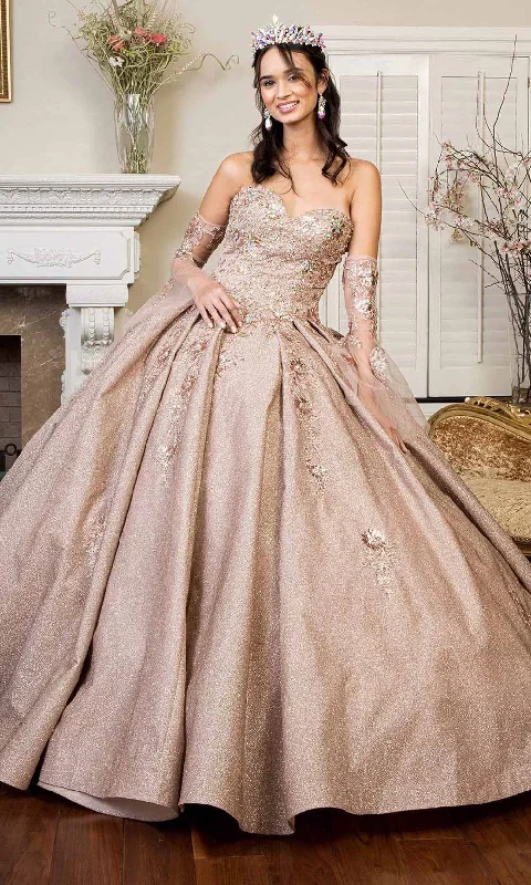 Formal dresses with asymmetric ruffled hems and high - low designs for a fashion - forward and dynamic appearanceElizabeth K - GL1912 Embroidered Ballgown With Sheer Bell Sleeves