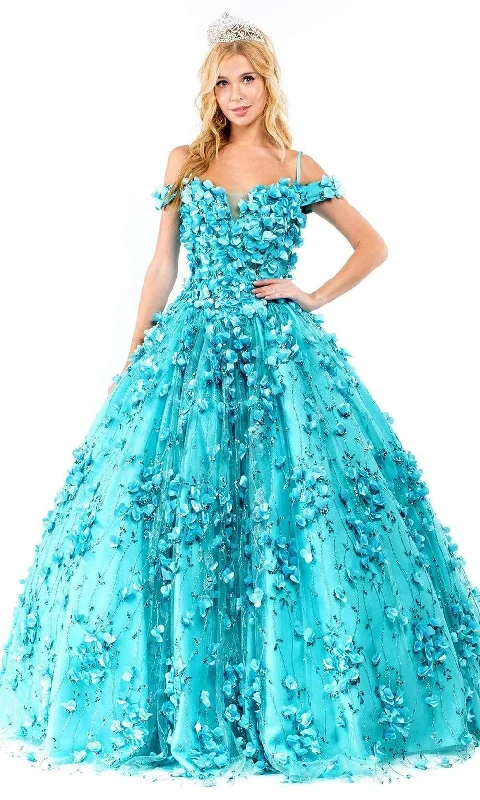 Prom dresses with ruched bodices and organza sleeves for a romantic lookElizabeth K - GL1962 Blossom Ornate Off Shoulder Ballgown