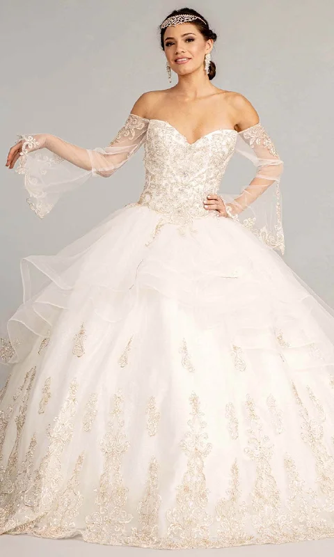 Tea - length formal dresses with lace trim for a semi - formal promElizabeth K GL1976 - Long Angel Sleeve Sweetheart Neck Ball Gown Tea - length formal dresses with lace trim for a semi - formal promElizabeth K GL1976 - Long Angel Sleeve Sweetheart Neck Ball Gown