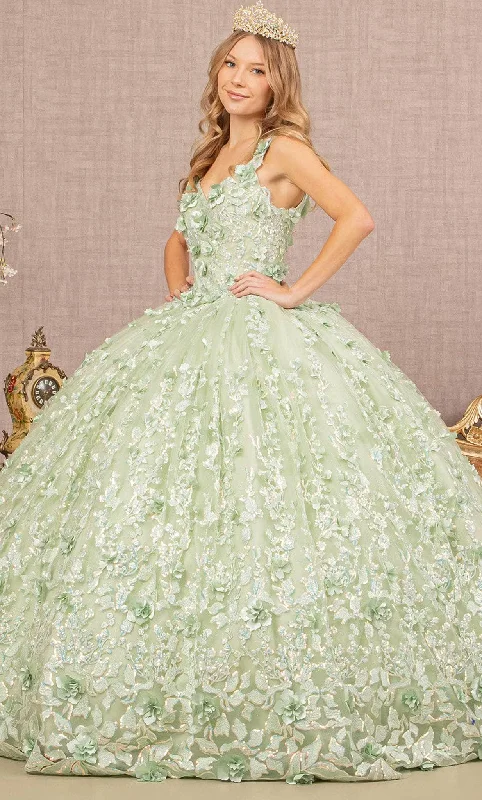 Strapless formal dresses with tulle skirts for a classic prom lookElizabeth K GL3173 - Floral Detailed Sleeveless Ballgown