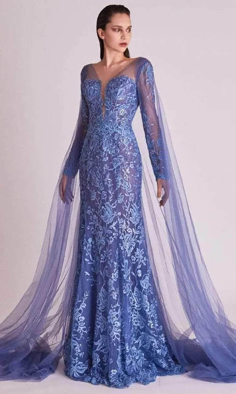 Formal dresses with off - the - shoulder sleeves and rhinestone accents for a sophisticated promGatti Nolli Couture OP5706 - Cape Sleeve Lace Evening Gown