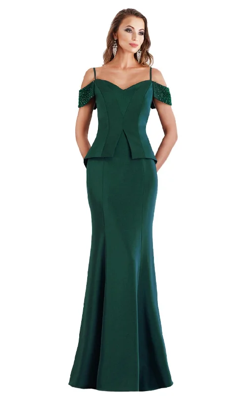 Formal dresses with cold - shoulder ruffled sleeves and floral prints for a romantic and trendy formal styleGia Franco 12954 Dress