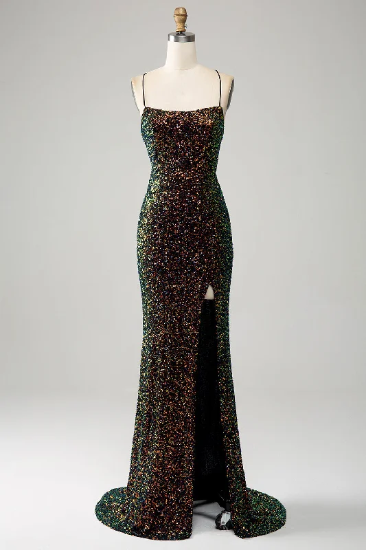 Cocktail dresses with a tiered skirt and a bow at the waistGlitter Black Spaghetti Straps Sequins Mermaid Prom Dress with Slit Cocktail dresses with a tiered skirt and a bow at the waistGlitter Black Spaghetti Straps Sequins Mermaid Prom Dress with Slit