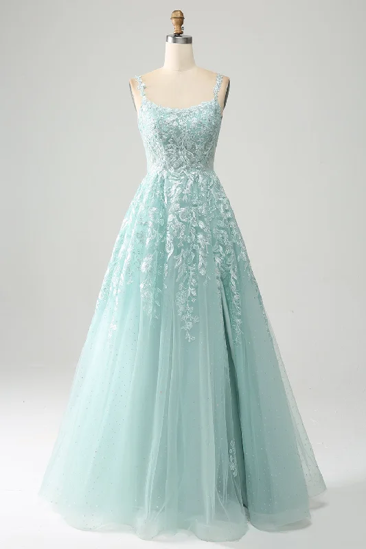 Sheath cocktail dresses in blush pink for a romantic lookGlitter Mint A-Line Tulle Long Prom Dress with Lace