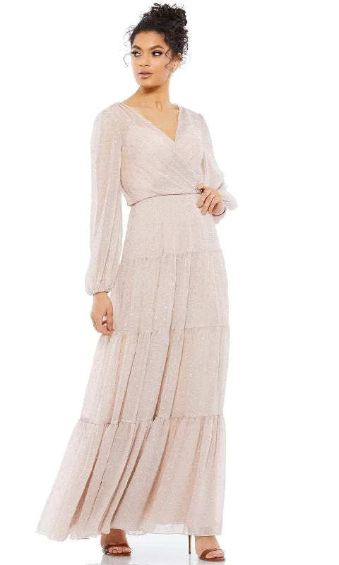 Long - sleeved formal dresses in velvet for a winter formal eventIeena Duggal 49514 - V-Neck Tiered A-Line Evening Gown