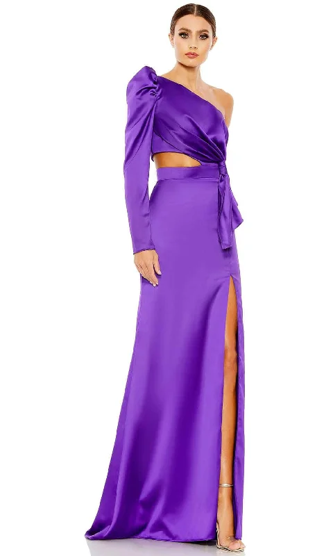 Formal dresses with geometric patterns and metallic accents for a modern formal affairIeena Duggal 49570 - One Puff Sleeve Long Dress