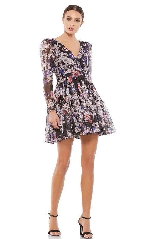 Printed cocktail dresses with geometric patterns for a contemporary aestheticIeena Duggal - 55423I Long Sleeve Floral A-Line Dress
