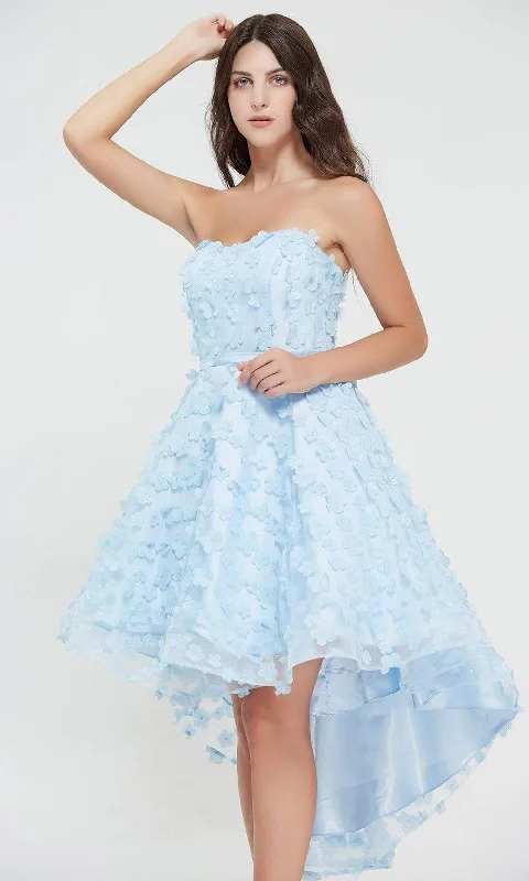 Satin - lined cocktail dresses with a lace outer layerJ'Adore Dresses - J20074 Floral Accented High Low Dress