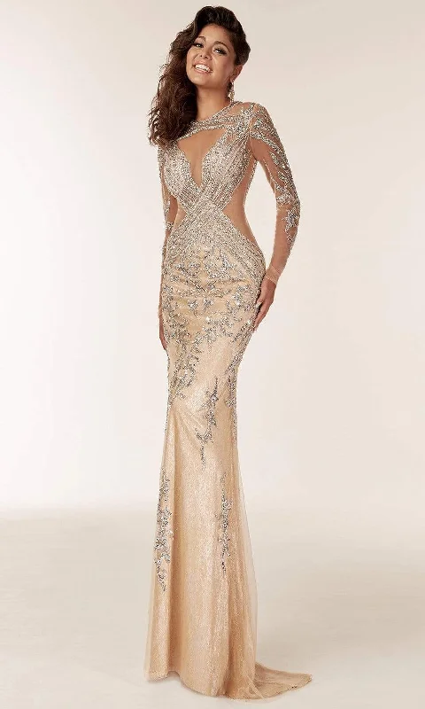 Formal dresses with ruched back panels and button - down fronts for a unique and flattering fitJasz Couture - 6204 Illusion Embellished Sheath Gown