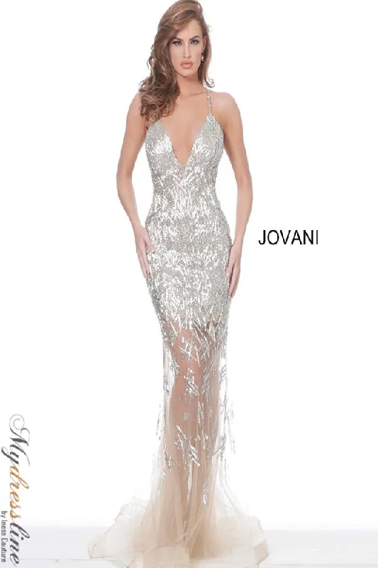Prom dresses with pom - pom - decorated hems and cotton - blend fabrics for a playful and comfortable formal styleJovani 03911