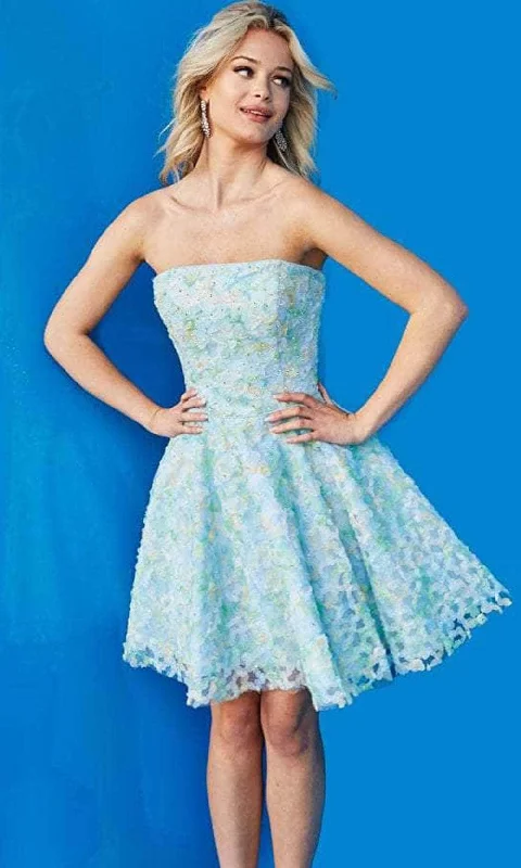 Plaid cocktail dresses with a flared skirt for a classic feelJovani 07965 - Floral Strapless Cocktail Dress