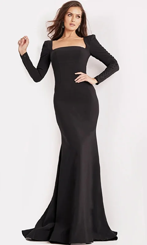 Prom dresses with lace - trimmed hems and off - the - shoulder necklines for a delicate lookJovani 09587 - Long Sleeve Square Evening Dress