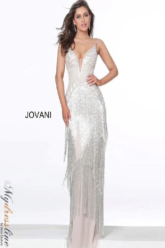 Formal dresses with ruched back panels and button - down fronts for a unique and flattering fitJovani 8101