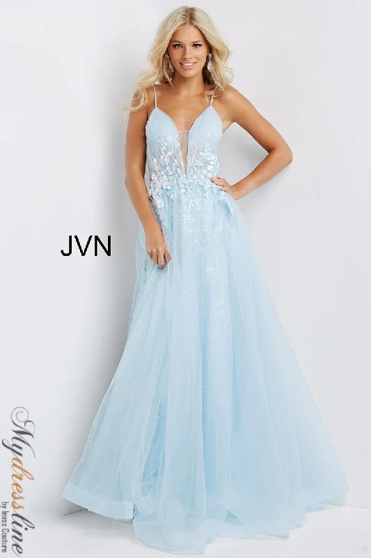 Formal dresses with tiered lace skirts and off - the - shoulder necklines for a feminine and elegant formal appearanceJovani JVN07637