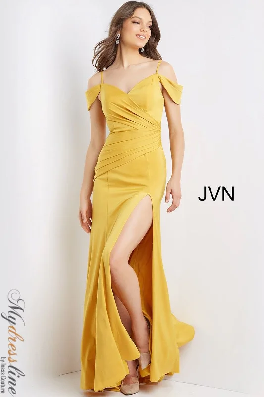 Prom dresses with one - shoulder ruffled straps and geometric patterns for a contemporary and eye - catching formal eventJovani JVN08414
