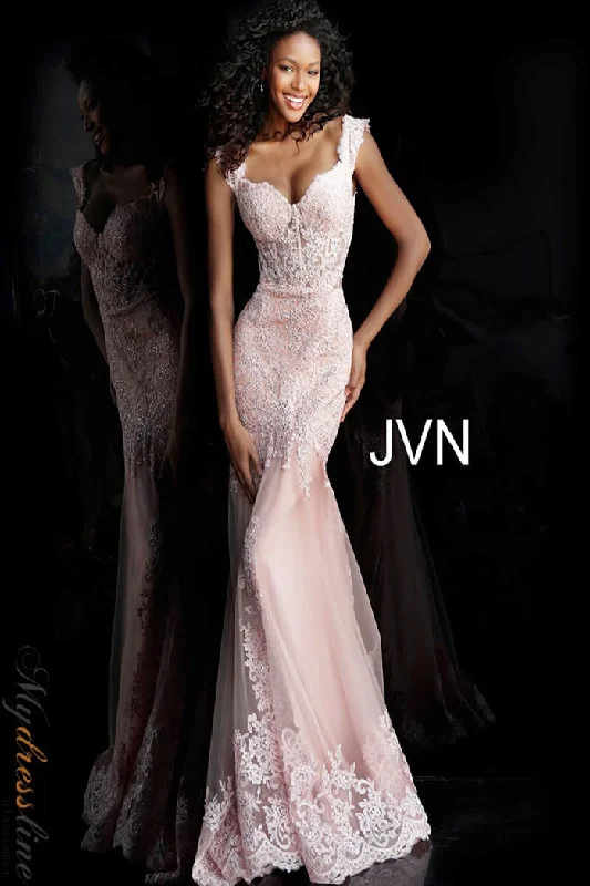 Formal dresses with embroidered panels and tulle overlays for a fairytale promJovani JVN65688