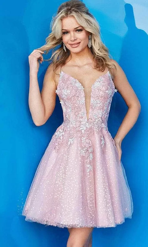 Cocktail dresses with a mesh panel and a high - neck designJVN by Jovani JVN23301 - Sleeveless Cocktail Dress