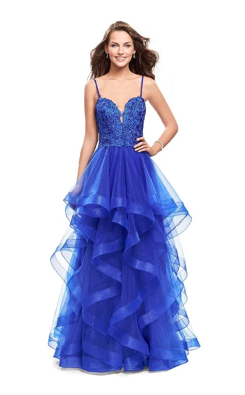 Formal dresses with tiered skirts and pearl embellishments for a luxurious feelLa Femme 25857 Dress Formal dresses with tiered skirts and pearl embellishments for a luxurious feelLa Femme 25857 Dress