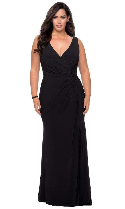 Formal dresses with tiered skirts and pearl embellishments for a luxurious feelLa Femme - 28882 V-neck Ruched Modest Prom Jersey Dress Formal dresses with tiered skirts and pearl embellishments for a luxurious feelLa Femme - 28882 V-neck Ruched Modest Prom Jersey Dress