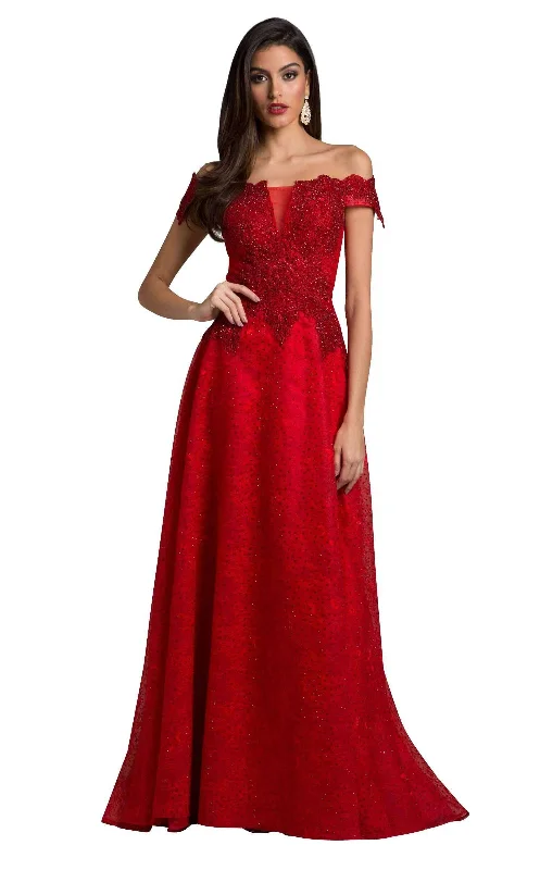Formal dresses with off - the - shoulder sleeves and rhinestone accents for a sophisticated promLara 33493 Dress