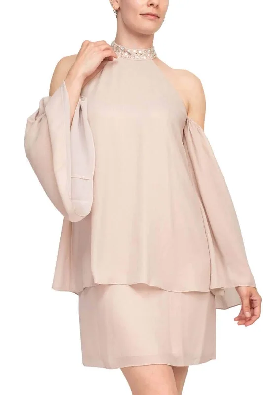 Satin - lined cocktail dresses with a lace outer layerLaundry 98M15101 - Cold Shoulder Embellished Halter Neck Short Dress