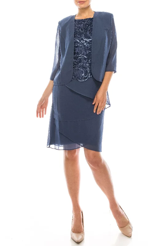 Cocktail dresses with a wrap - front style and a long - length optionLe Bos Mother of the Bride Short Jacket Dress 28058