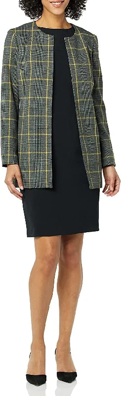 Mini cocktail dresses with a ruffled hem and a solid colorLe Suit Long Sleeve Pattern Jacket Short Dress
