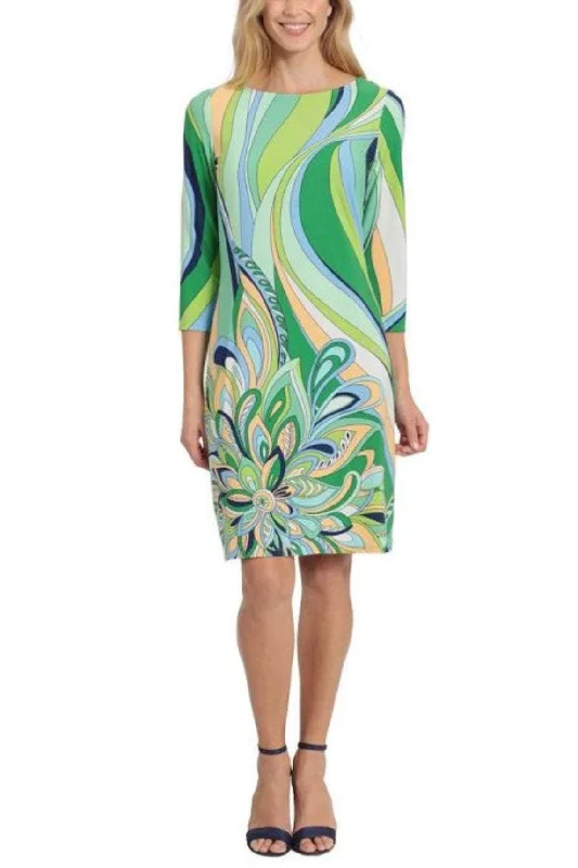 Short cocktail dresses in royal blue for a formal eventLondon Times T6769M - Printed Quarter Sleeve Cocktail Dress