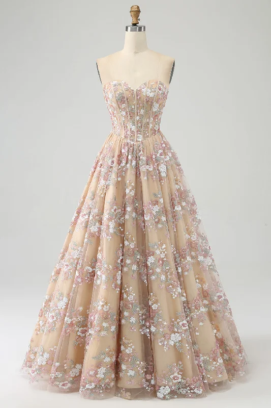 Cocktail dresses with a ruched bodice and spaghetti strapsLuxurious A Line Sweetheart Champagne Corset Prom Dress with Appliques