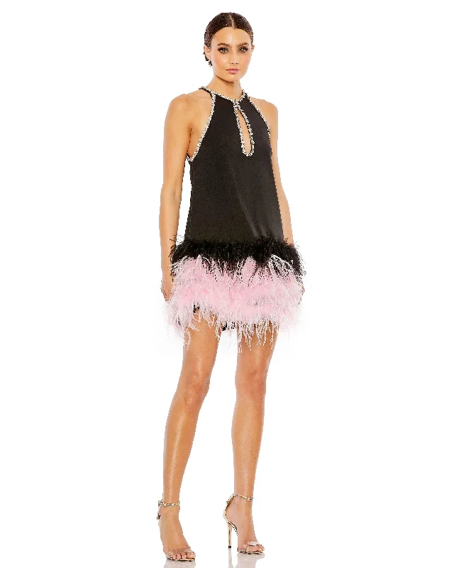 Cocktail dresses with a wrap - around style and a belted waistMac Duggal 11437 Short Feather Skirt Cocktail Dress Cocktail dresses with a wrap - around style and a belted waistMac Duggal 11437 Short Feather Skirt Cocktail Dress