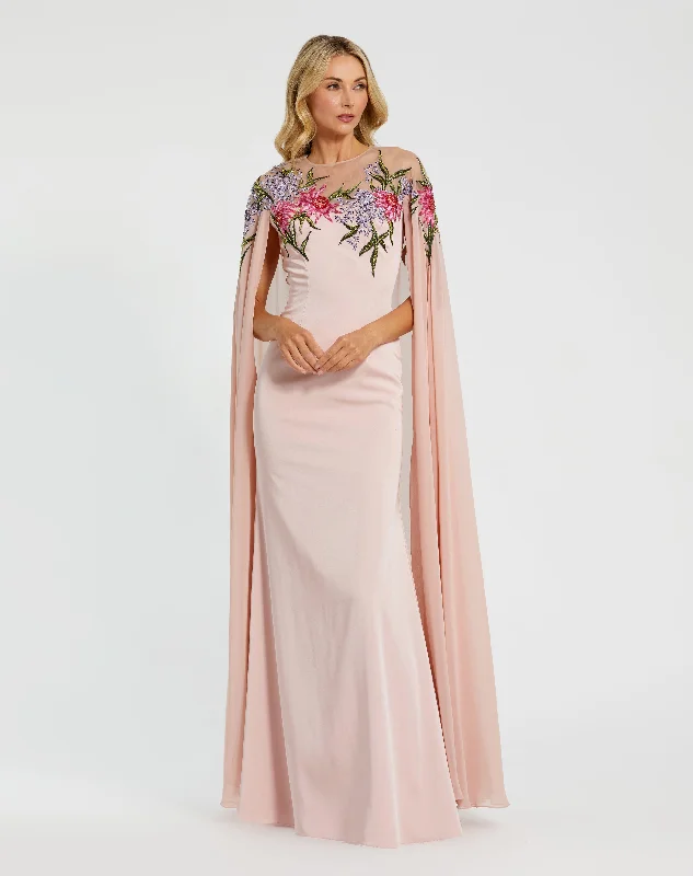 Maxi dresses with balloon sleeves for a vintage - inspired style Maxi dresses with balloon sleeves for a vintage - inspired style Mac Duggal 11798 Long Formal Evening Cape Dress