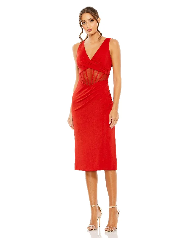 One - shoulder cocktail dresses in emerald green for a bold statementMac Duggal 50726 Sleeveless Formal Knee Length Dress