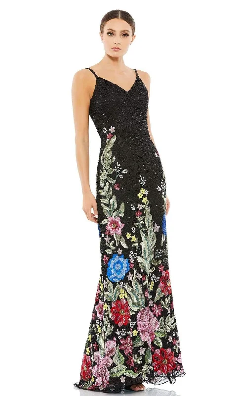 Prom dresses with one - shoulder designs and feather accents for a bold statementMac Duggal - 5475 V-Neck Floral Appliqued Dress Prom dresses with one - shoulder designs and feather accents for a bold statementMac Duggal - 5475 V-Neck Floral Appliqued Dress