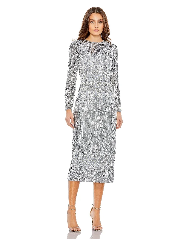 Cocktail dresses with a keyhole back and a midi - lengthMac Duggal 5576 Long Sleeve Tea Length Formal Dress