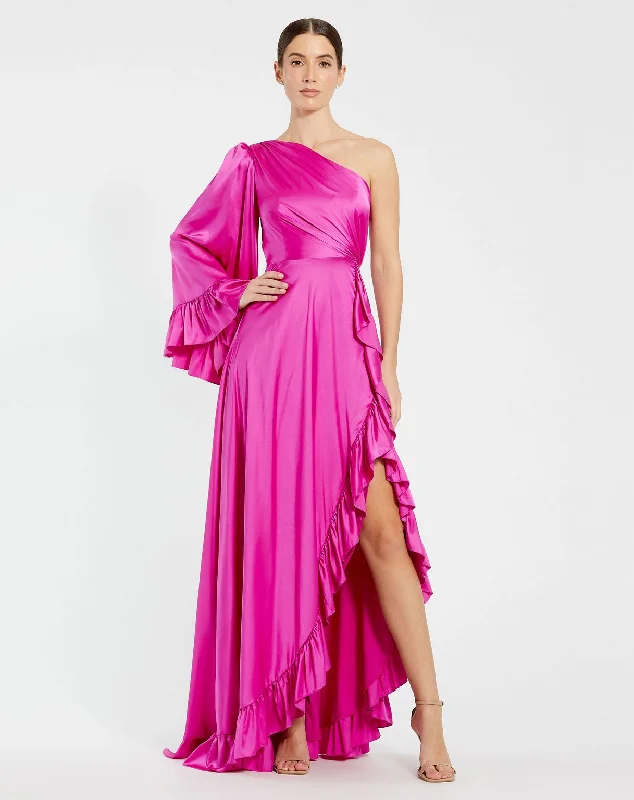 Ruffled maxi dresses with a tiered skirt for added volume Ruffled maxi dresses with a tiered skirt for added volume Mac Duggal 55950 High Low Formal Prom Dress