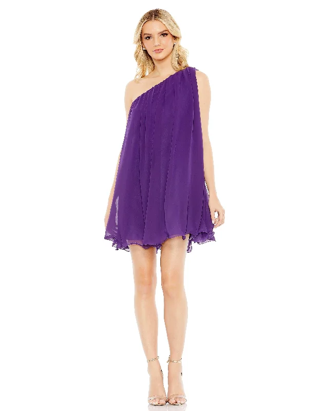 Mini cocktail dresses with a glittery finish for a party - ready styleMac Duggal 55951 Short One Shoulder Chiffon Cocktail Dress