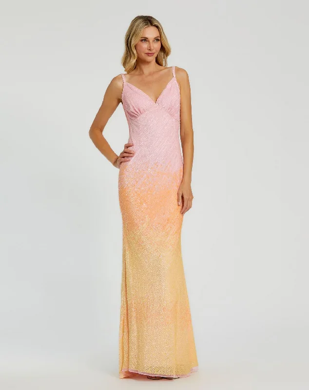 Denim maxi dresses with frayed hems for a casual look Denim maxi dresses with frayed hems for a casual look Mac Duggal 5763 Long Ombre Sequin Trumpet Prom Formal Dress
