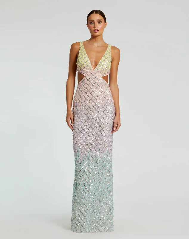 Maxi dresses with a ruffled neckline for a charming look Maxi dresses with a ruffled neckline for a charming look Mac Duggal 6049 Ombre Beaded Prom Formal Long Dress