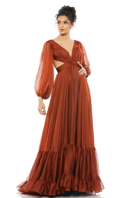 Prom dresses with cold - shoulder ruffled sleeves and floral prints for a romantic and fashionable styleMac Duggal 67948 Dress