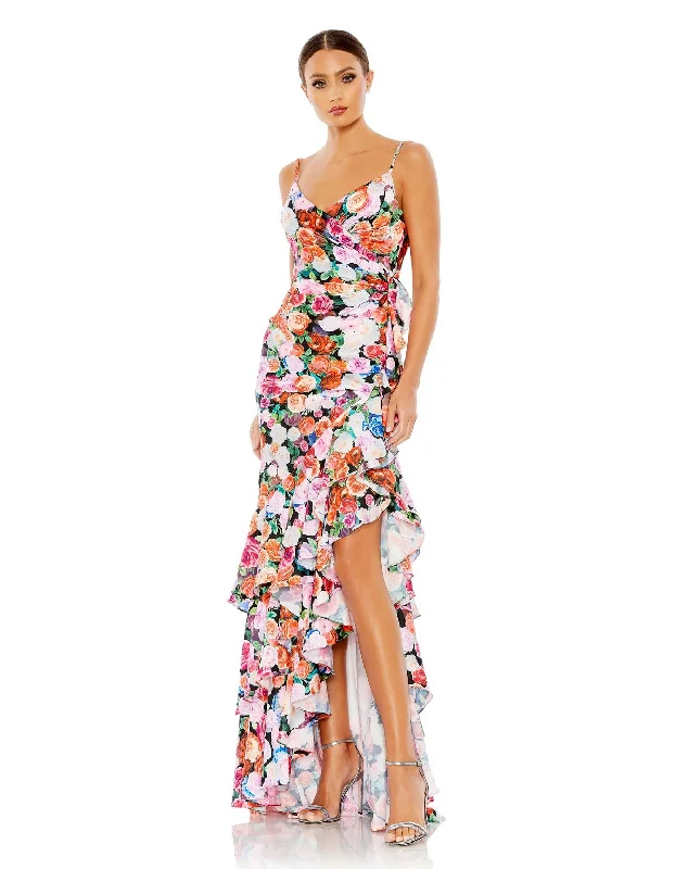 Maxi dresses with mesh panels for a sexy and trendy appearance Maxi dresses with mesh panels for a sexy and trendy appearance Mac Duggal 68075 Floral Print Formal Prom Long Ruffle Dress