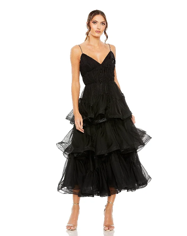 Mini cocktail dresses with a ruffled hem and a solid colorMac Duggal 68411 Tea Length Spaghetti Strap Cocktail Dress Mini cocktail dresses with a ruffled hem and a solid colorMac Duggal 68411 Tea Length Spaghetti Strap Cocktail Dress