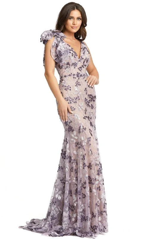 Formal dresses with halter necks and lace - up backs for a stylish promMac Duggal 79301 - Embroidered V-Neck Evening Dress