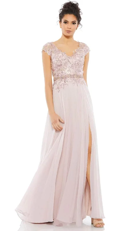 Tea - length formal dresses with lace trim for a semi - formal promMac Duggal 79365 - Beaded Chiffon Formal Dress