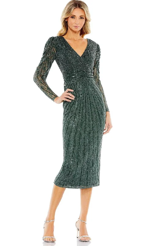 Mini cocktail dresses with a pleated bodice and a spaghetti - strap backMac Duggal 93676 - Beaded Sheath Cocktail Dress