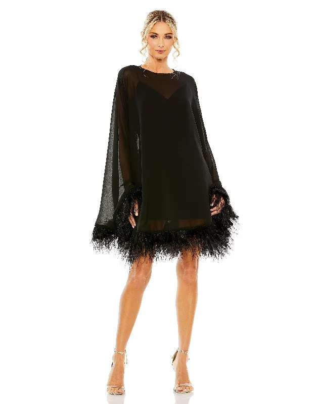 Cocktail dresses with a tassel - adorned belt and a sheath styleMac Duggal 11622 Long Sleeve Chiffon Cocktail Dress