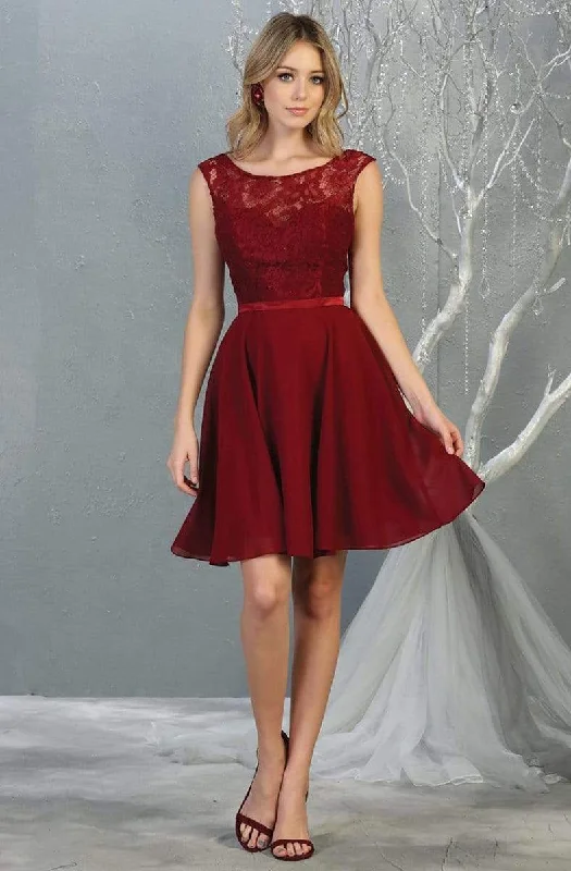 Cocktail dresses with a floral print and a peplum waistMay Queen - MQ1814 Lace Chiffon Cocktail Dress with Lace-up Back