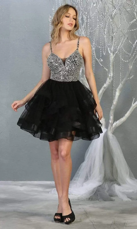 Sheath cocktail dresses in blush pink for a romantic lookMay Queen - MQ1818 Embellished Plunging V-neck A-line Dress