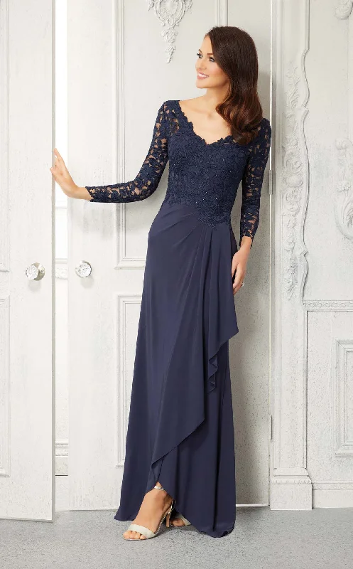 Prom dresses with lace - trimmed sleeves and empire - style waists for a flattering and vintage - inspired formal affairMGNY 72418 Dress