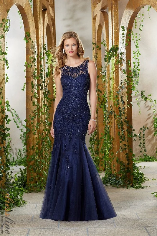 A - line formal dresses with beaded lace appliques for formal eventsMorilee 71907