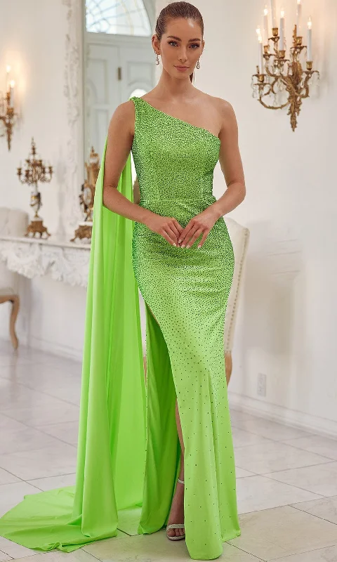 Formal dresses with geometric patterns and metallic accents for a modern formal affairNox Anabel E1039 - Cascade Paneled Evening Dress